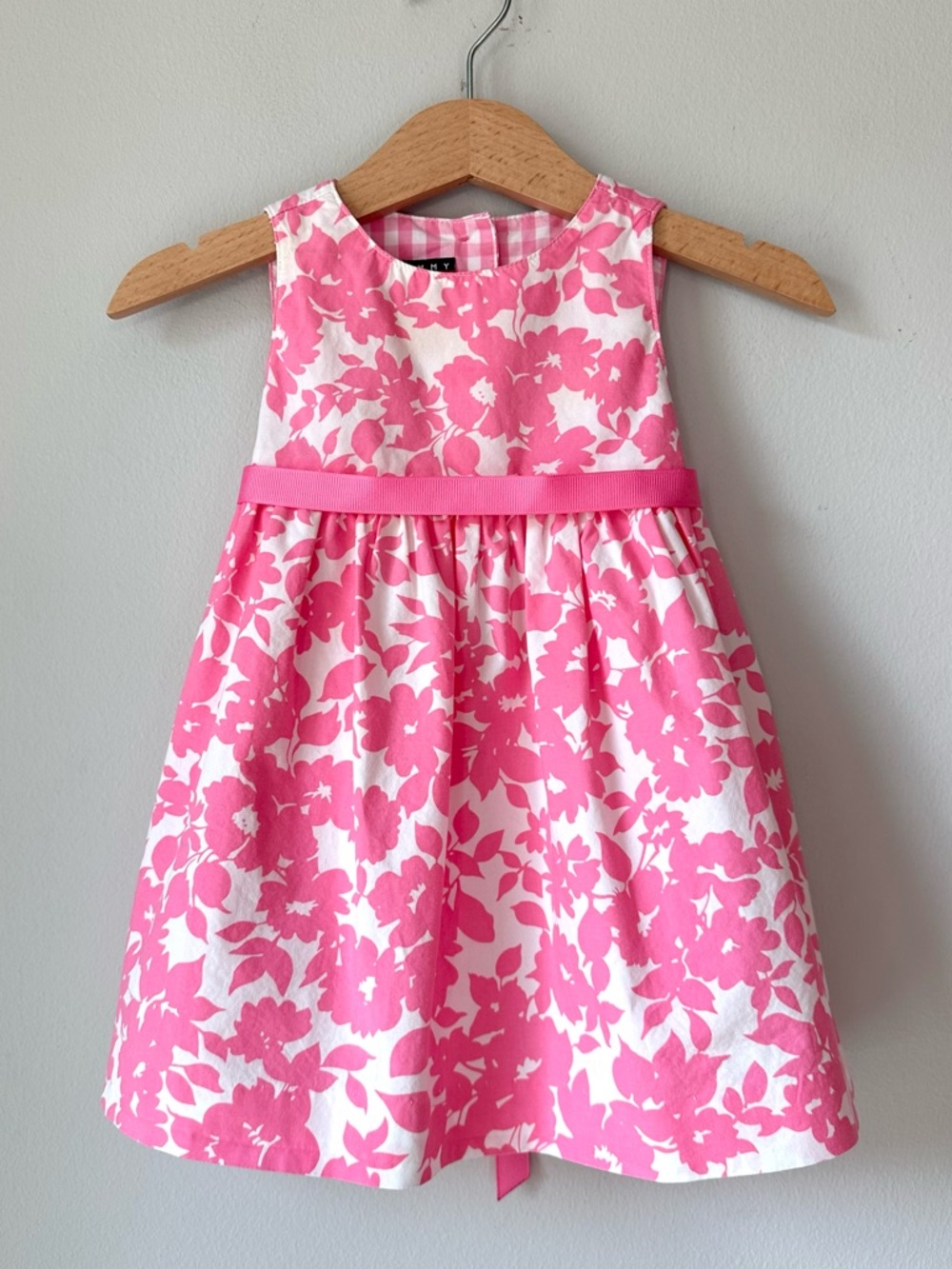 Tommy Hilfiger Pink And White Floral Twirly Dress With Bow Size 3-6 Months